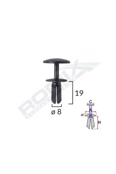 ROMİX Κλιπ στερέωσης για Ford - 8X19Mm - Μαύρο Σετ 10 τεμαχίων
