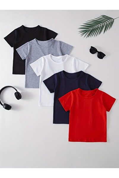 EYAX MODA Pachet de 5 tricouri cu gât rotund pentru fete/băieți