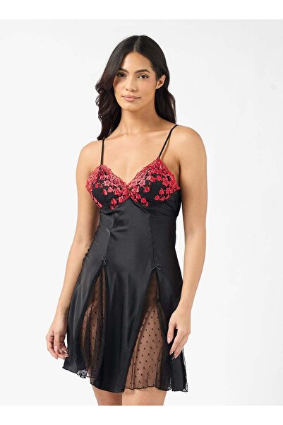 ELLA قميص نوم بأشرطة وحافة شفافة