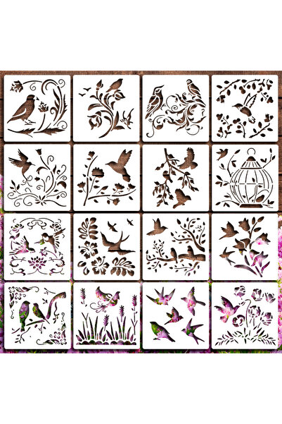 Choice 16pcs Reusable Templates: 16 Pcs Birds and Flowers Painting Stencils f...