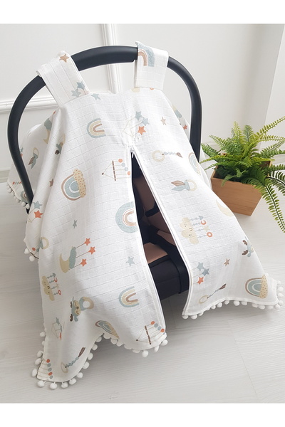 artıbebe Puset Örtüsü Müslin Fermuarlı Bulut Desenli %100 Pamuk