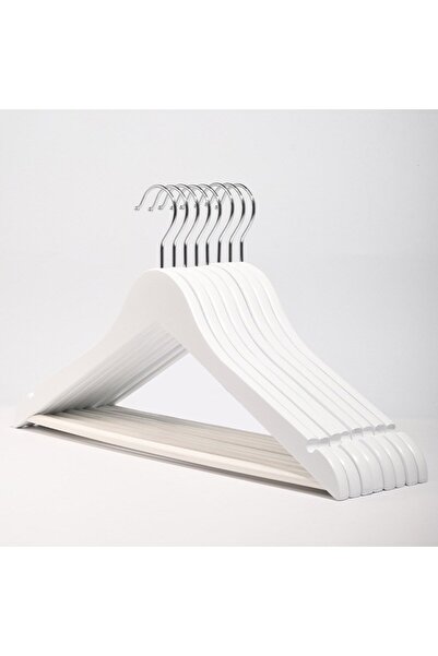DEKOHOP Ahşap Askı Elbise Ceket Pantolon Askısı Beyaz Renk 10 ADET