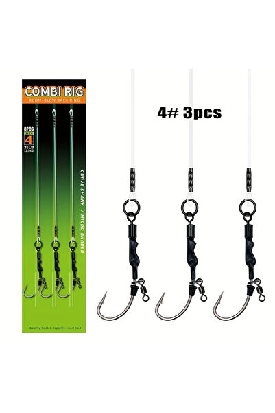 Choice 3PCS Turn Ring-4 Carp Fishing Rigs Pre-Tied, Combi & Hair Rigs with Ro...