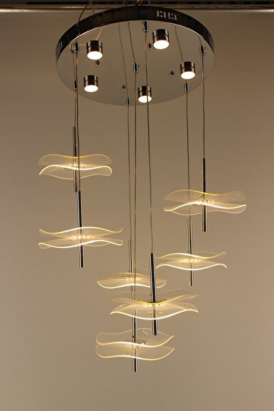 GN GEN AYDINLATMA Lüks Krom Çemberli Seri 7li Dalga Model Nokta Desenli Tek R...