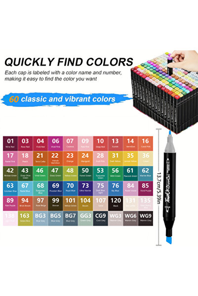 Choice ٦٠ لونًا عشوائيًا، من ٢٤ إلى ١٦٨ لونًا، أقلام تلوين كحولية ذات رأس مزد...