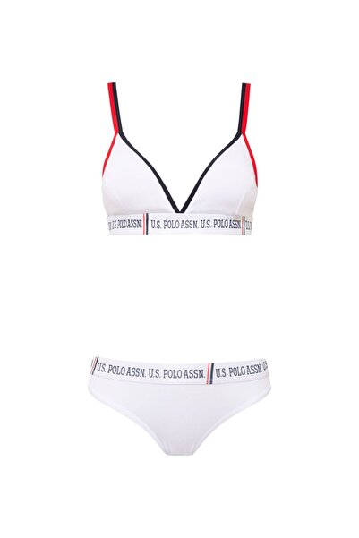 U.S. Polo Assn. Γυναικείο Βαμβακερό Λευκό Σετ Slip & Λευκό Μπουστιέ - Λευκό -...