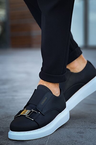 Lucy Shoes حذاء رياضي رجالي YG297 فيرونا بمشبك مطاطي يومي من الجلد CBT - أسود