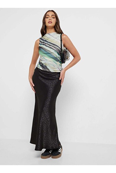 Ginger Satin Skirt with Leopard Print