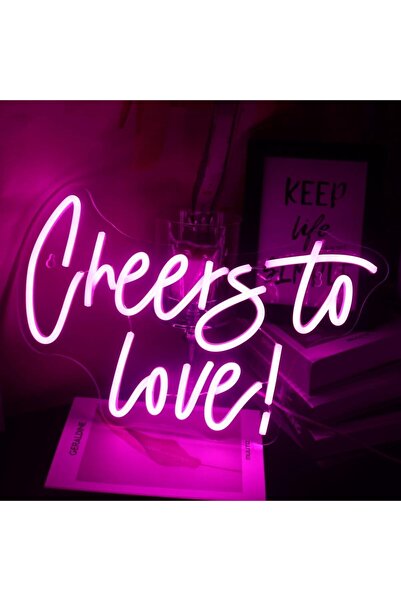 Slasa لافتة نيون "Cheers To Love" مقاس 42×31 سم، لون وردي، مضاءة بتقنية LED، ...