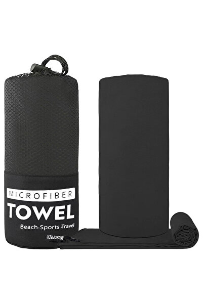 Choice 38x38cm Black 1pc Absorbent and Quick Drying Microfibre Travel Towel Q...