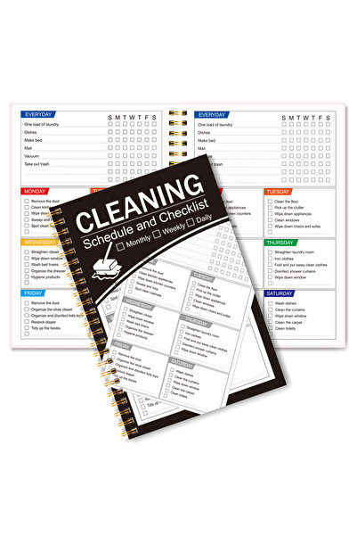 Choice مخطط تنظيف أسود بحجم A5، جدول تنظيف أسبوعي، دفتر يوميات لتنظيم المنزل ...