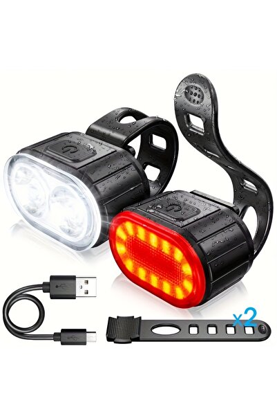 Heinast مجموعة مصابيح دراجة قابلة لإعادة الشحن عبر منفذ USB، مصباح تحذير أمان...