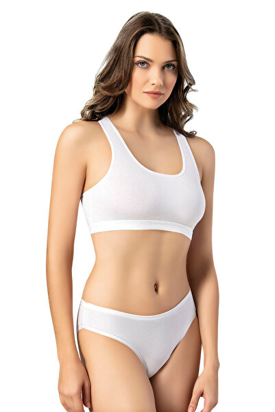 Arseno Women's Plain Padded Detail-Cotton Bustier Wide Straps White 6-Piece -...