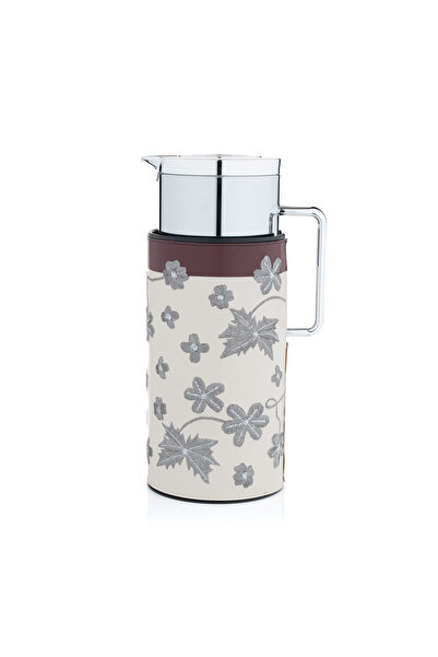 Blends قارورة شاي وقهوة فضية لامعة مع حامل زهري بيج من تيلا