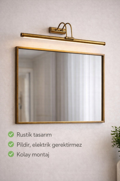 Viesteknoloji ESKİTME KASA RUSTİK TASARIM PİLLİ AYNA TABLO ÜSTÜ LEDLİ AYDINLA...