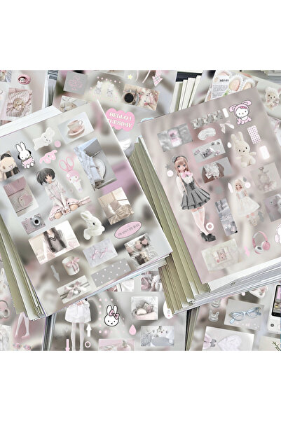 Choice 8Sheets 8 Pieces Ins Aesthetic Pastel Pink Stickers - Cute Decals for ...