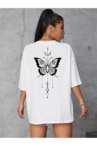 EYAX MODA تي شيرت نسائي بطباعة فراشة على الظهر من شركة EYAXD للملابس الرياضية