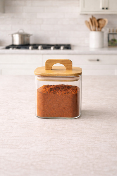 Kitchen Way Borosilicate 750ml Square Jar with Bamboo Lid Kw-779