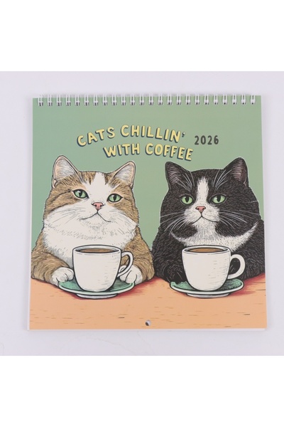 Choice Style 1 2026 Cat Wall Calendar – Cats Relaxing with Coffee – Funny Cat...