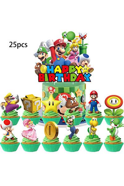 Miniso 25pcs 25pcs Mario Cake Topper、Cupcake Toppers, Mario Birthday Decorati...
