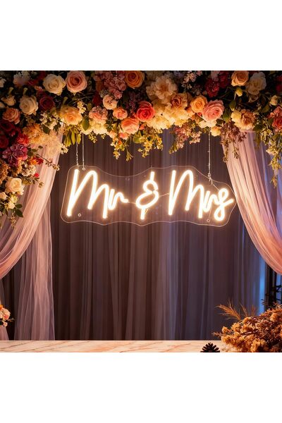 Slasa لافتة نيون "السيد والسيدة" - 15×42 سم، مزودة بإضاءة LED، قابلة للتعتيم،...