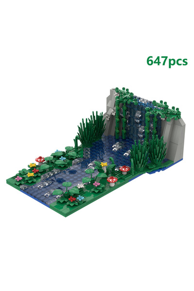 Choice مجموعة بناء مشهد شلال من قطع صغيرة مكونة من 647 قطعة، تتضمن بركة زهور ...
