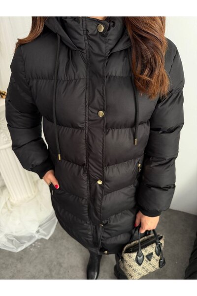 gm giyimarket Gold Detay Women's Long Puffer Puffer Coat