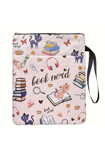 Choice حقيبة تخزين قطعة واحدة، غلاف كتاب من القماش بنمط "مهووس الكتب" مع سحاب...