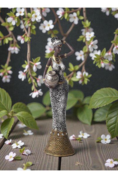 ELSELİFE Lüks İşlemeli Geleneksel Kıyafetli Afrikalı Kadın Heykeli | Dekorati...