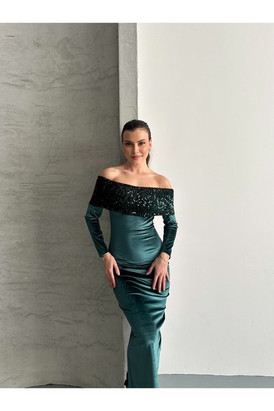 MODA Women's Madonna Collar Sequin Detail Stylish Evening Dress