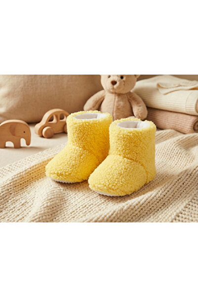 CloudStone Unisex Baby Plain Yellow Color Furry Plush Slippers Booties
