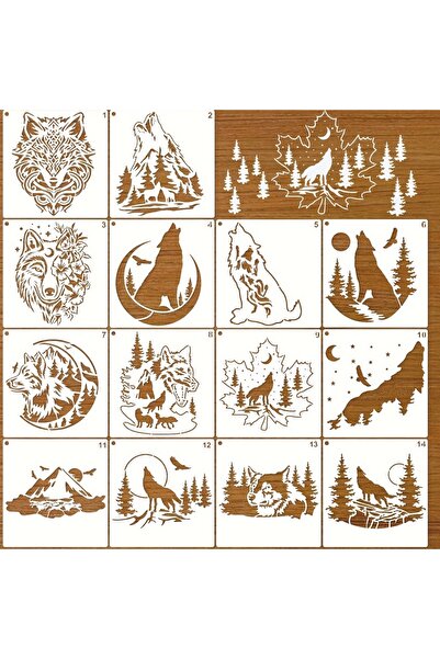Choice 14Wolf 14 Pieces of Wolf Head Howling Wolf Stencil Crafts Rock Oil Pai...