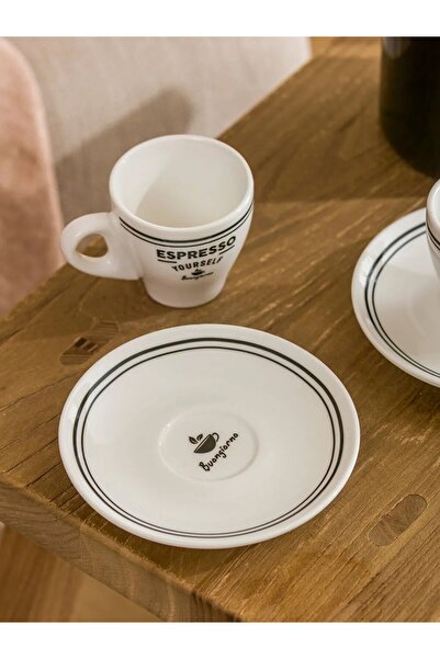 LC Waikiki LCW HOME White Printed Porcelain Coffee Cup Set for 2 People 90 ml