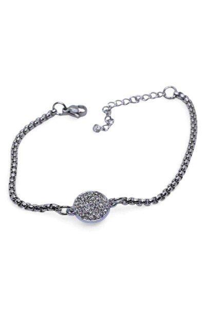 NKIE JEWELS Silver Color Round White Stone Model Albanian Chain Steel Bracele...