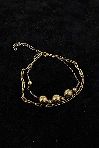 Tuncel Store خلخال ذهبي اللون موديل Scrunch وسلسلة Sf من الفولاذ - 3236