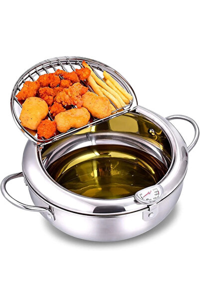 Next Trend Oală prăjit 3.2L, friteuză japoneză inox cu termometru și scurgere ulei