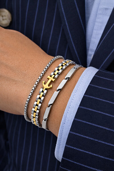 Naviforce Men's Steel Bracelet 3-Piece Combination Set