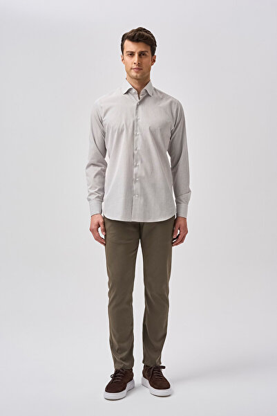 Bisse Studio Men's Long Sleeve Italian Collar Coffee Pocketless Shirt