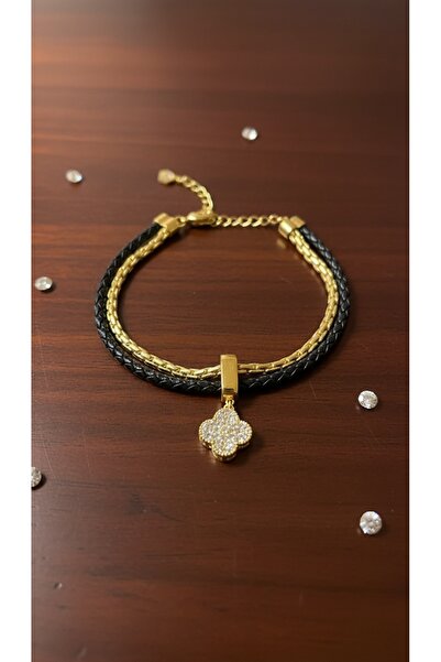 SR Jewelry Box 🖤 Çift Katlı Siyah & Altın Bileklik | Modern Şıklık