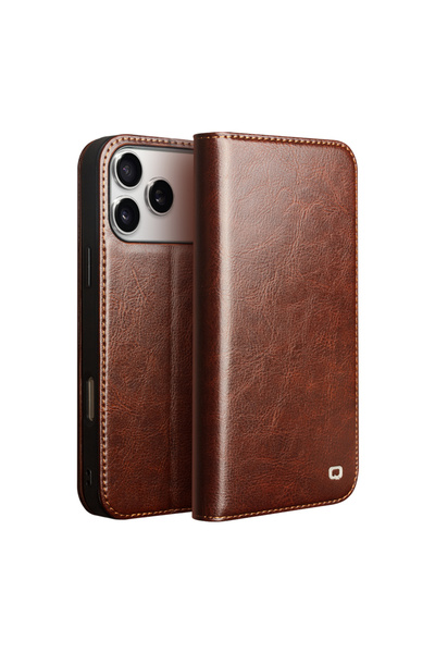 QIALINO Husa piele naturala iPhone 17 Pro Max Classic Wallet tip carte cu sta...