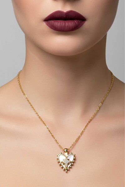 NKIE JEWELS Gold Color White Heart Polar Star Model Sf Chain Steel Necklace- ...