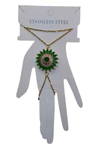 NKIE JEWELS Gold Color Sun Green Stone Steel Shahmeran - 3517