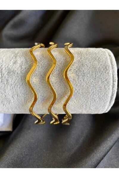 Tuncel Store Altın Renk 22 Ayar Kaplama Zikzak Ajda Bilezik 22 Cm .3 Adet - 3...