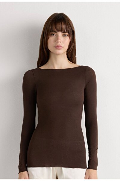 Vinales Kayık Yaka Modal Kaşmir Ultra Hafif Kazak Acı Kahve