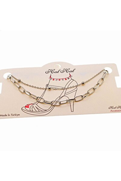NKIE JEWELS Silver Color Ball And Oval Rectangular Chain Anklet - 1820