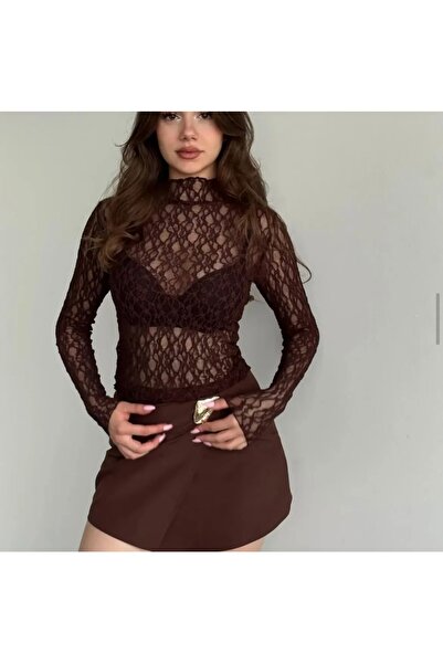 Abasic KAHVERENGİ RENK TÜL BLUZ