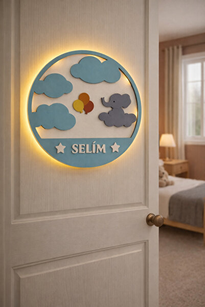 metora LED Işıklı Kişiye Özel katmanlı Çocuk Odası Kapı Süsü – İsimli Ahşap G...