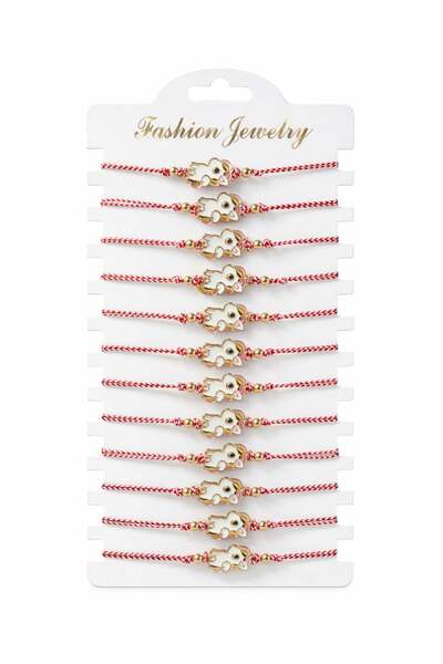 OEM Set of 12 Cute Pony Martisor Bracelets Gold, Adjustable Red Cord, 20x11 cm