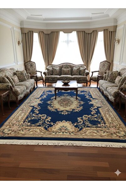 RD RAMAZAN DAĞ EL HALI SANATI El Dokuma Kabartmalı Çin Halısı Lacivert Renk E...