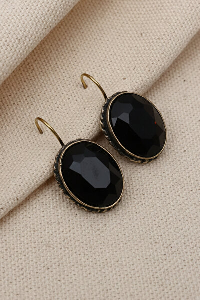 Süspüs Accessories Black Stone Oval Earrings